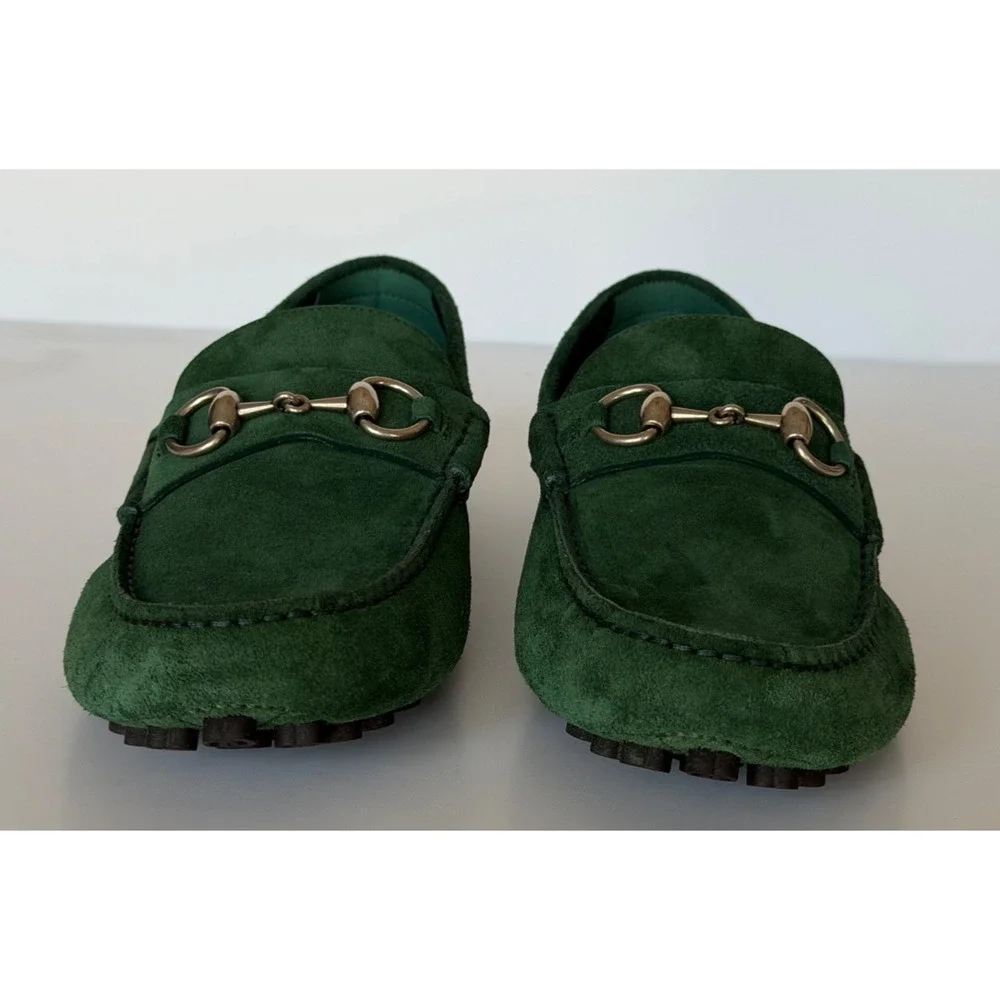Gucci Mens Suede Horsebit Driver Loafers Shoes Green 7.5 US (7 Gucci) 765859 NIB